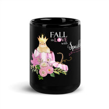 Load image into Gallery viewer, Fall in Love with Sparkle Black Glossy Mug
